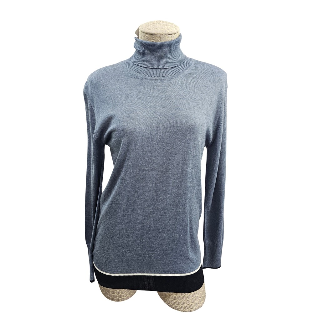 Malej Turtleneck Sweater Womens 10 Blue Wool Silk Knit European Luxury Designer